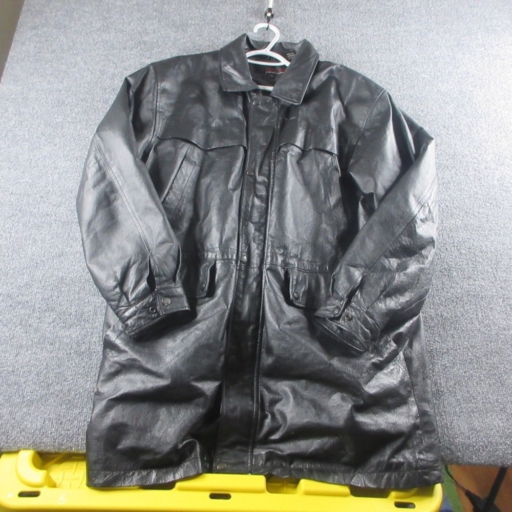 VINTAGE‎ PHASE Two Leather Jacket Mens L Black Full Zip Motorcycle Biker 90s